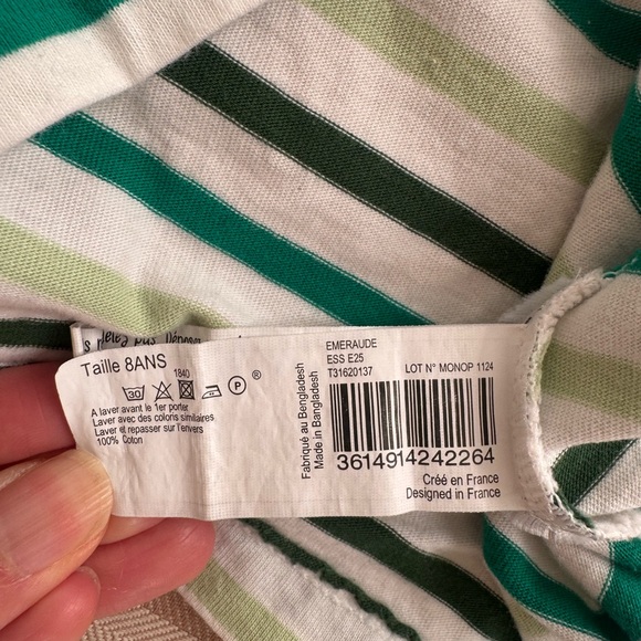 Monoprix Kids' Green and White Striped Short Sleeve Tee - Picture 4 of 5